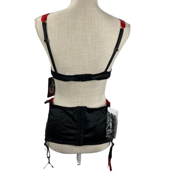 NEW Lover's Lane Lace Garterbelt Set Black Red Lingerie‎ Size L Stockings NWT - Picture 2 of 12
